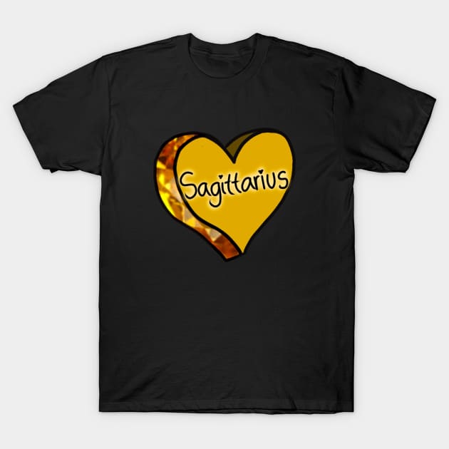 Sagittarius Yellow Love Heart T-Shirt by ROLLIE MC SCROLLIE